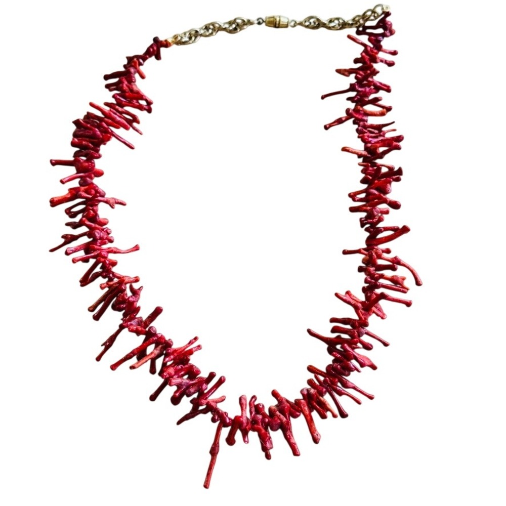 VTG Mediterranean Salmon Red Branch Coral Natural Necklace Genuine 20" 34g Italy